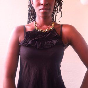 Fabulosity haltered jeweled blouse top shirt in black and gold size small.